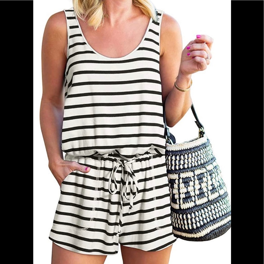 Reoria black and white striped romper